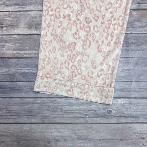 Ellen Tracy Ivory Pink Leopard Velour Button Up Elastic Waistband Pants Pajamas