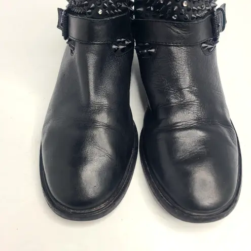 Ash Leather Studded Rhinestone Moto Ankle Boot Booties Size EU 40