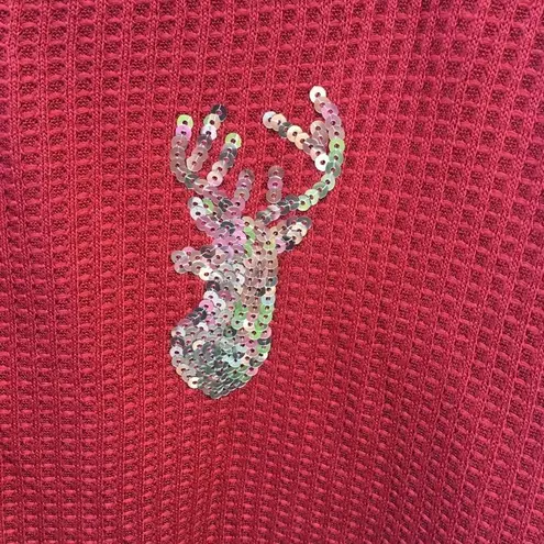 Riley & James Christmas Sequins Happy Holla Days Red cotton Reindeer Top Size Large - Image 5