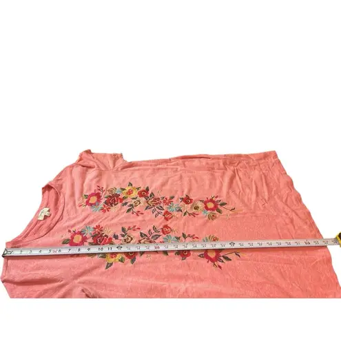 Umgee  Heathered Orange Short Sleeve Floral Embroidered T-shirt Dress L Pockets