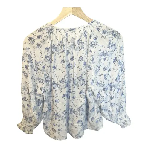 Rails  Mariah Linen-Blend Floral Blouse Size XS in Blue Blossoms Boho Cottagecore