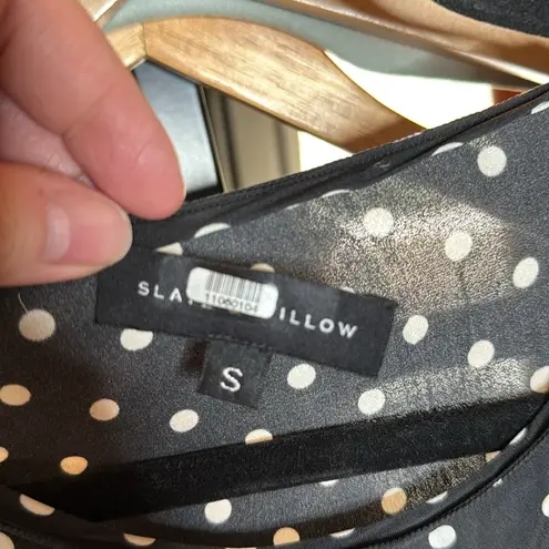 Slate + Willow Polka Dot Ruffle Silk Sleeve Top Black and White Size Small