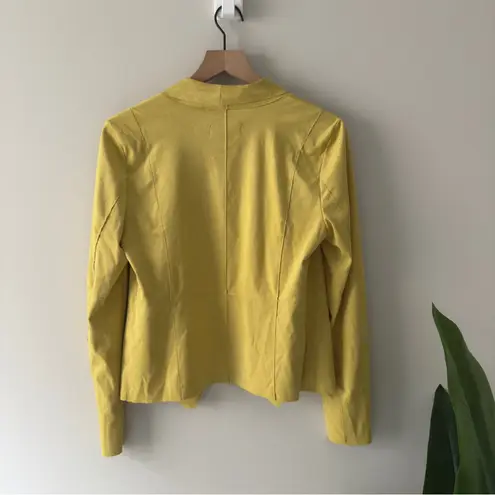 Bagatelle Faux Sued Yellow Open Front Jacket Long Sleeve Front Zipper Pockets M