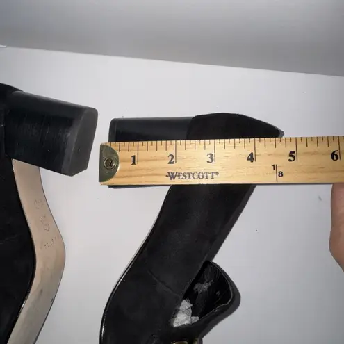 Vis Spiga Women’s Black Suede Block Heel Loafers Size 7 Chain Detail Slip On