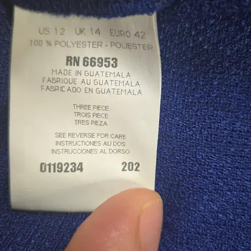 Vintage 1980s Blue Paisley Leslie Fay 3 Piece Skirt Blouse Scarf Set Size 10 Black