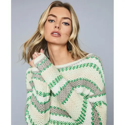 Reiss NWT  Anna Pastel Stripe Knit Jumper Sweater Pullover Green White Striped XS