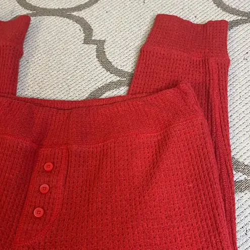 Aerie  Red Waffle Knit Pajama Lounge Leggings Jogger Bottoms