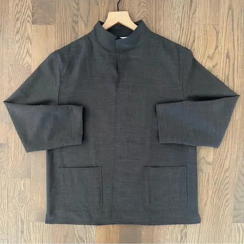 Max Mara Stretch Wool Stand Collar Open Front Jacket Charcoal Grey US 6