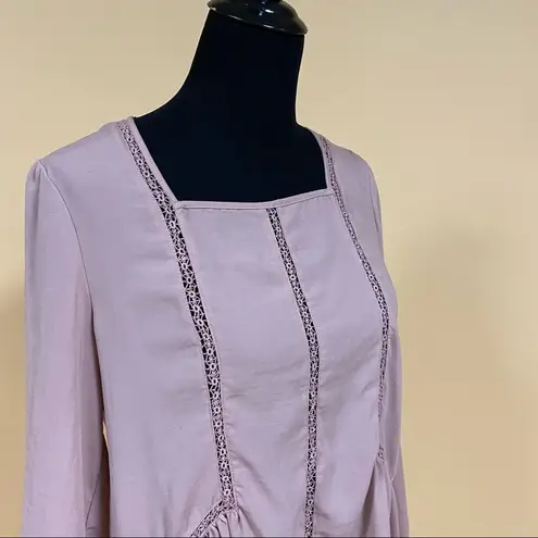 Ro & De 5/$20  Mauve Pink Long Bishop Sleeve Embroidered Inset Blouse Top Size XS