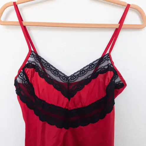 Y2K Coy Womens Cami Top Size S Red Black Lace Lingerie Coquette Party