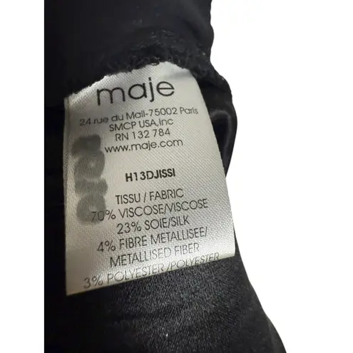 Maje Black Metallic Straight Leg Pull-On Silk Blend Dress Pants Size M