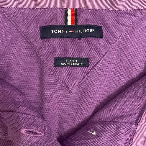 Tommy Hilfiger  Women M Slim Fit Stretch Pride Flag Polo Short Sleeve Purple Y2K