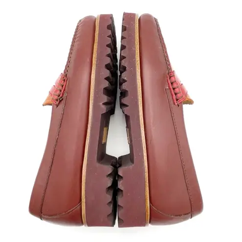 G.H. Bass Weejuns Penny Loafers Lug Sole Red Orange Leather Size 7 Preppy Fall Brown