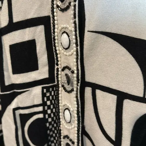 Berek Vintage 1990s Y2K Bl;ack White Geometric Shapes Cardigan Sweater Large Black