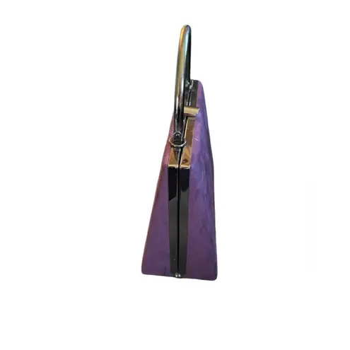 VTG Jewel Purple Suede Clutch Bag Silver Gunmetal Top Handle Prom Wedding Date