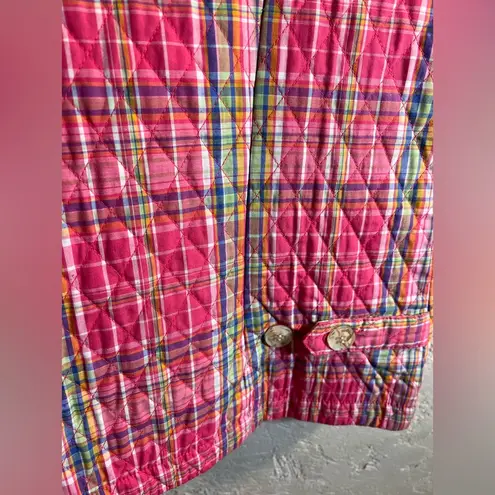 Vintage Pink and Blue Lightweight Quilted Vest LG High Collar pockets preppy