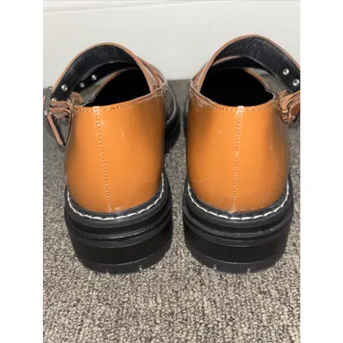 No Boundaries Womens Double Strap Buckle Carmel Brown  Mary Jane Chunky Heel Shoes Sz 8