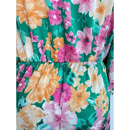 Charles Henry Green Floral Satin Wrap Minidress XL