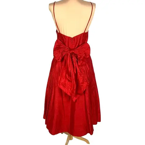Watters & Watters Red Silk Midi Bridesmaid Dress 10 Strapless/Convertible Pleat