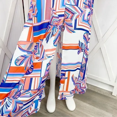 Foxiedox Kai Chiffon Maxi Dress Geometric Floral Stripe Multi Print XS