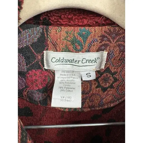 Coldwater Creek VTG Coldwater Cream Fleece Jacket Women Small Red Tapestry Granny Grandmacore
