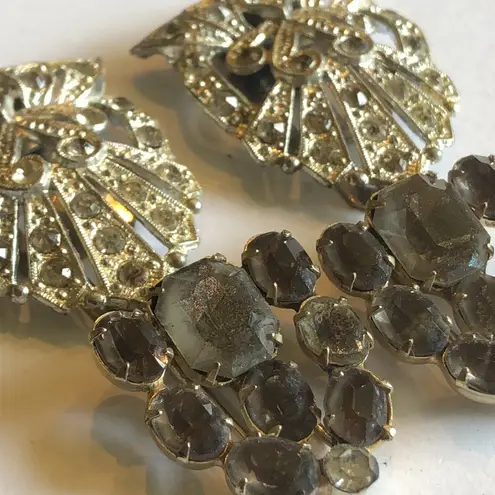 Lot of 2 Shoe Clips Vintage Silver Tone CZ Rhinestones