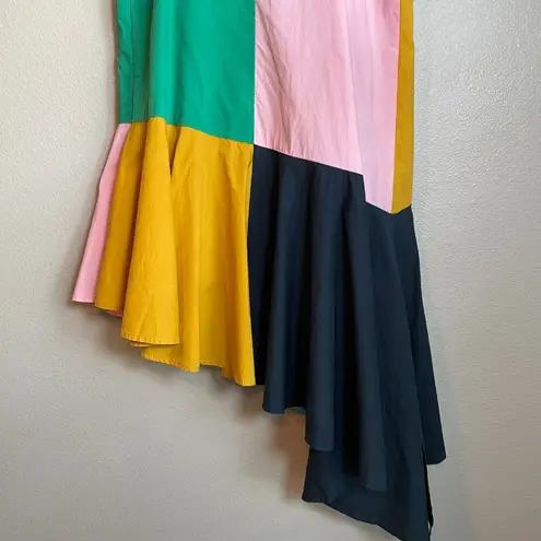 English Factory Dress Size Small Colorblock Mustard Kelly Green Asymmetric Midi - Image 12