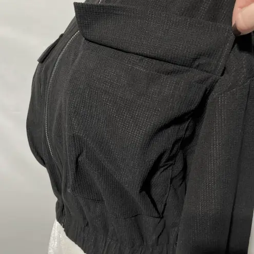 Area Stars New Waffle Knit Flap Pocket Full Zip Cropped Jacket Black Size Small