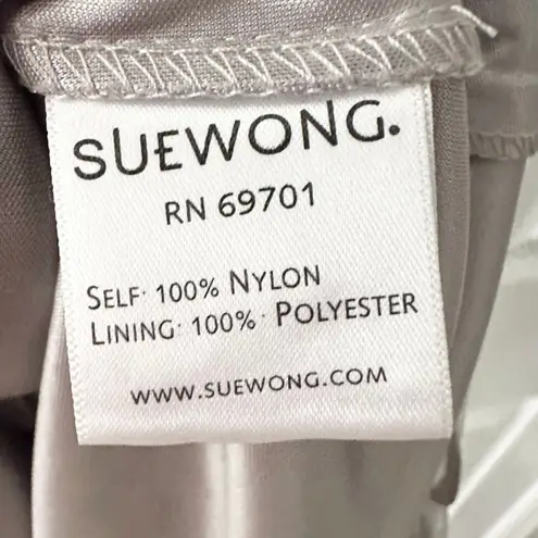 Sue Wong Nocturne Silver Satin Beaded Geo Strapless Mini Cocktail Dress NWT 2