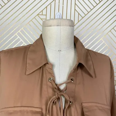 L’Academie Lace Up Long Sleeve Blouse Brown / Tan Brown