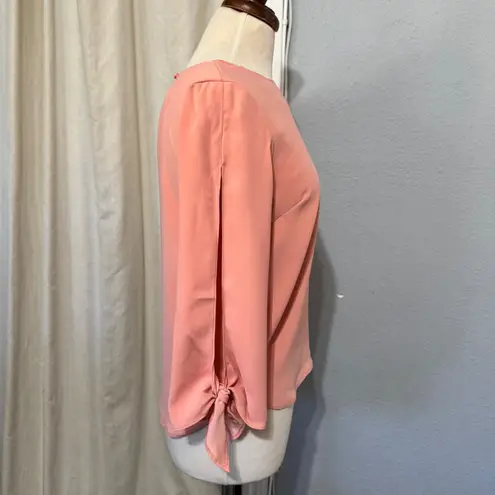 Forever 21  Contemporary Coral Pink Bell Sleeve Tie Cuff Blouse Top S Casual``