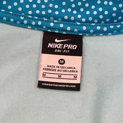 Nike  Pro Half Zip Pullover Womens Size Medium Blue Polka Dot Long Sleeve Dri-Fit