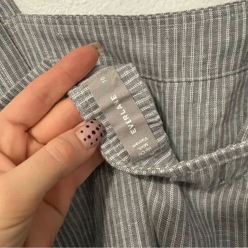 Everlane  The Linen Side-Button Blue White Striped Jumpsuit 10