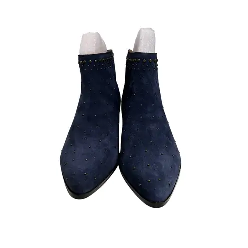 BETTY Navy Blue Suede Studded Ankle Boots Pointed Toe Zipper Closure Size 6M