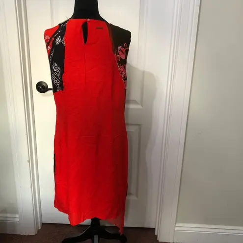 Desigual Womens Vest Nagar Dress 44 Red Orange Black Patterned Sleeveless NWT