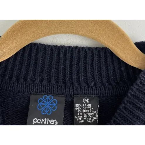 Vtg Panther Ugly Christmas Sweater Black Gold Bows Holiday Holly Medium Green