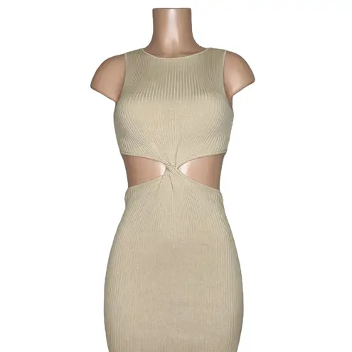 Bec & Bridge Riviera Cut-Out Knit Twist Midi Dress, Sand, 2 (US)