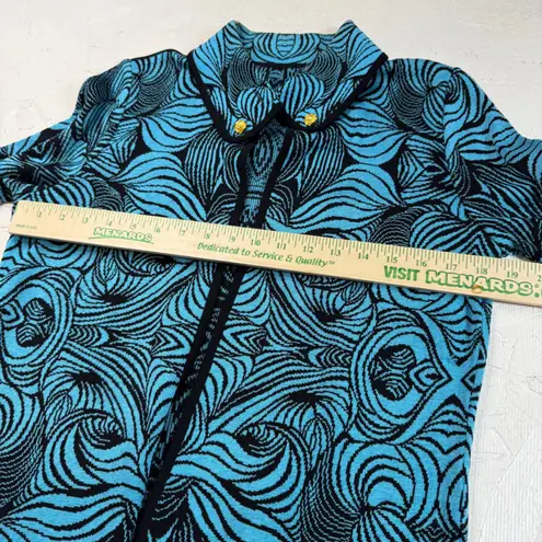 Womens Blue Black Abstract Print Button Front Cardigan Sweater Size M Size M