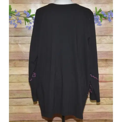 Women's Ulla Popken 16/18 Black Braid Embroidered Jacket Floral Boho Art to Wear Size undefined