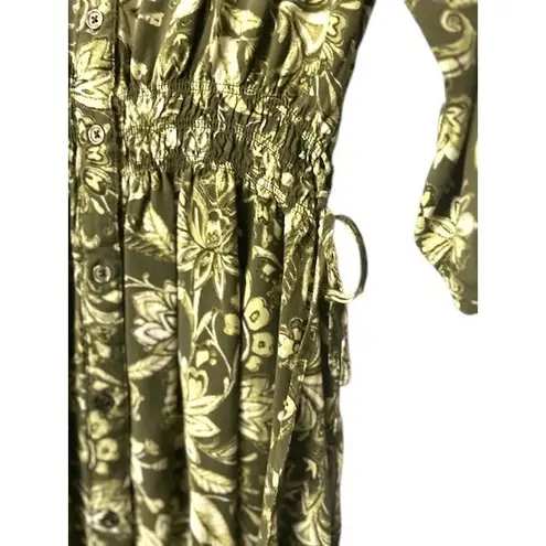 Harlow & Rose Women's Floral Print Midi Dress Green Beige Small