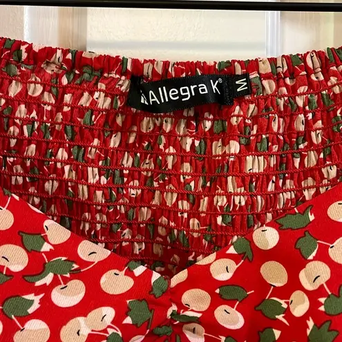 Allegra K Cherry Ruched Chest Midi Dress - Size Medium