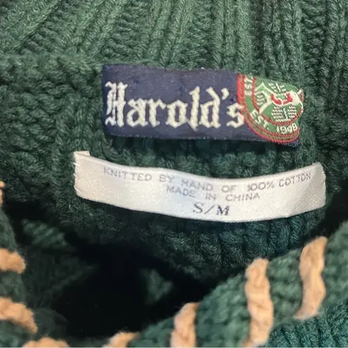 Vintage Harolds Cotton Sweater Green Sz Small Medium Hand Knit Beaded Southwest