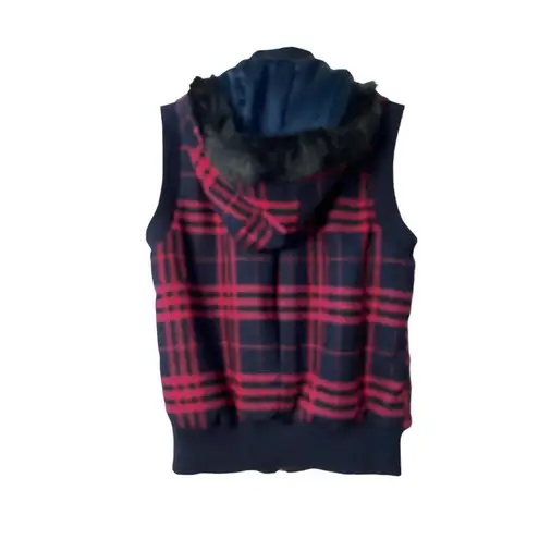 NIKIBIKI plaid zip up hooded black & red vest Sz L