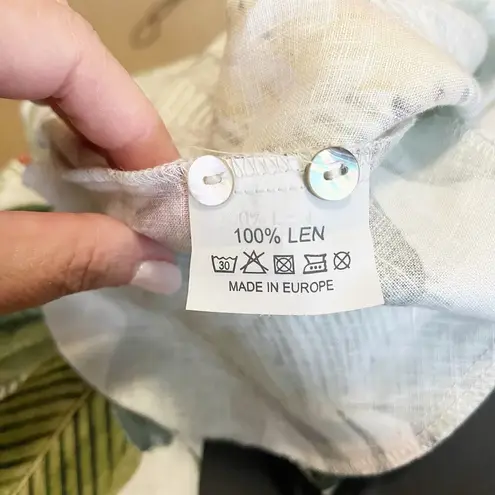 iLinen Lifestyle Parrot Tropical Linen Button Up Maxi Blouse Pockets White Sz L Size L