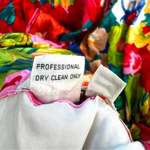 Vintage Raul Blanco Evening 100% Silk Dress Floral Accent Ruffles Pleated Size 6 Red