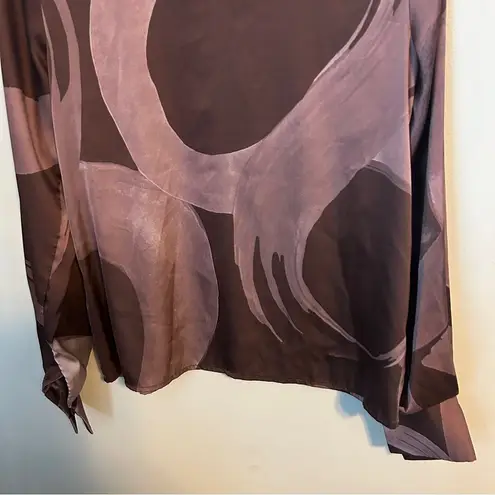 Slate + Willow Blouse Elegant Brown Pink Patterned Balloon Sleeve Top Business