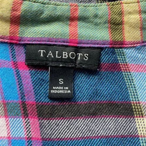 Talbots  Flannel Button Down Shirt Plaid Long Sleeve Blue Pink Size S