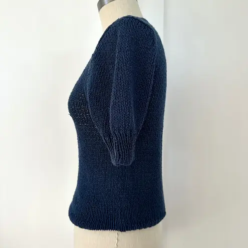 Vintage Casual Corner Blue Knit V Neck Short Sleeve Top Pullover XS/S