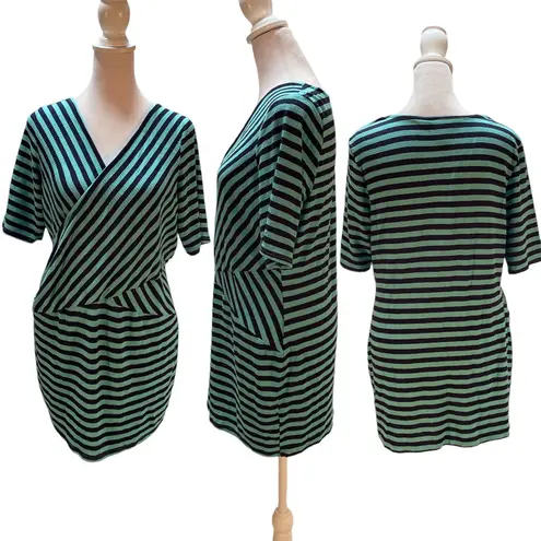 Motherhood Maternity Blue & Green Striped Crossed Front Short Sleeve Top Size XL