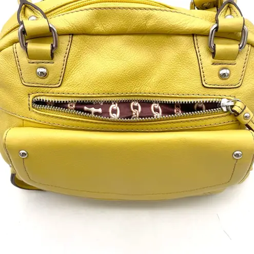 Clarks  Yellow Leather Shoulder Bag Chain Print Lining Zip Pockets Double Strap